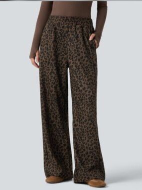 Halara Leopard Print Wide-Leg Pants - Brown